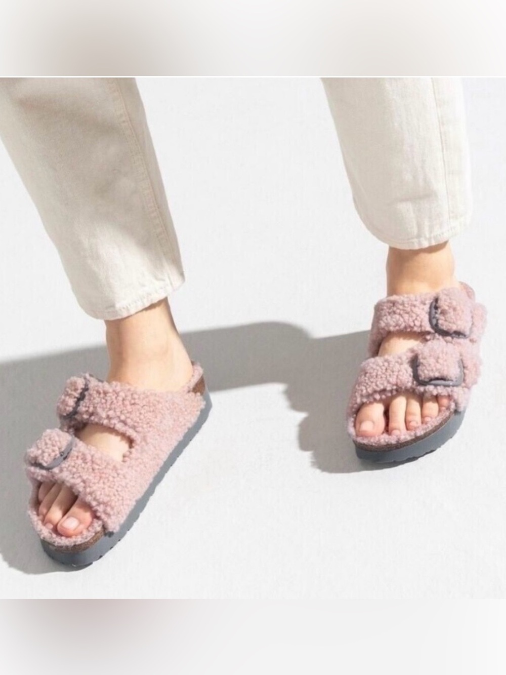 Birkenstock Papillio Arizona Big Buckle Shearling Sandal Rose 38/7 Narrow NWT